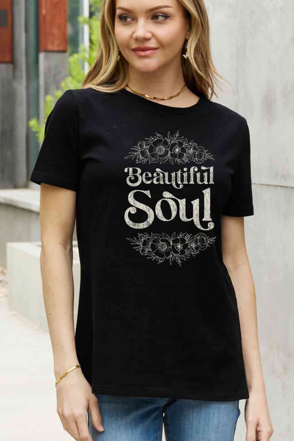 Simply Love Full Size BEAUTIFUL SOUL Graphic Cotton Tee Black