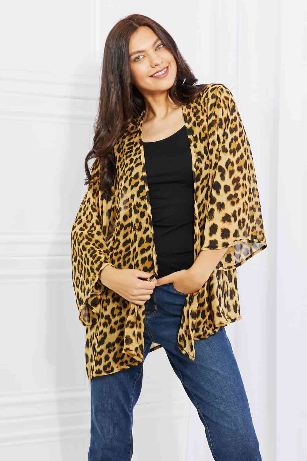 Melody Wild Muse Full Size Animal Print Kimono in Brown Leopard