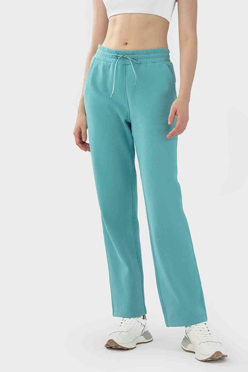 Drawstring Waist Sports Pants with Pockets Tiffany Blue