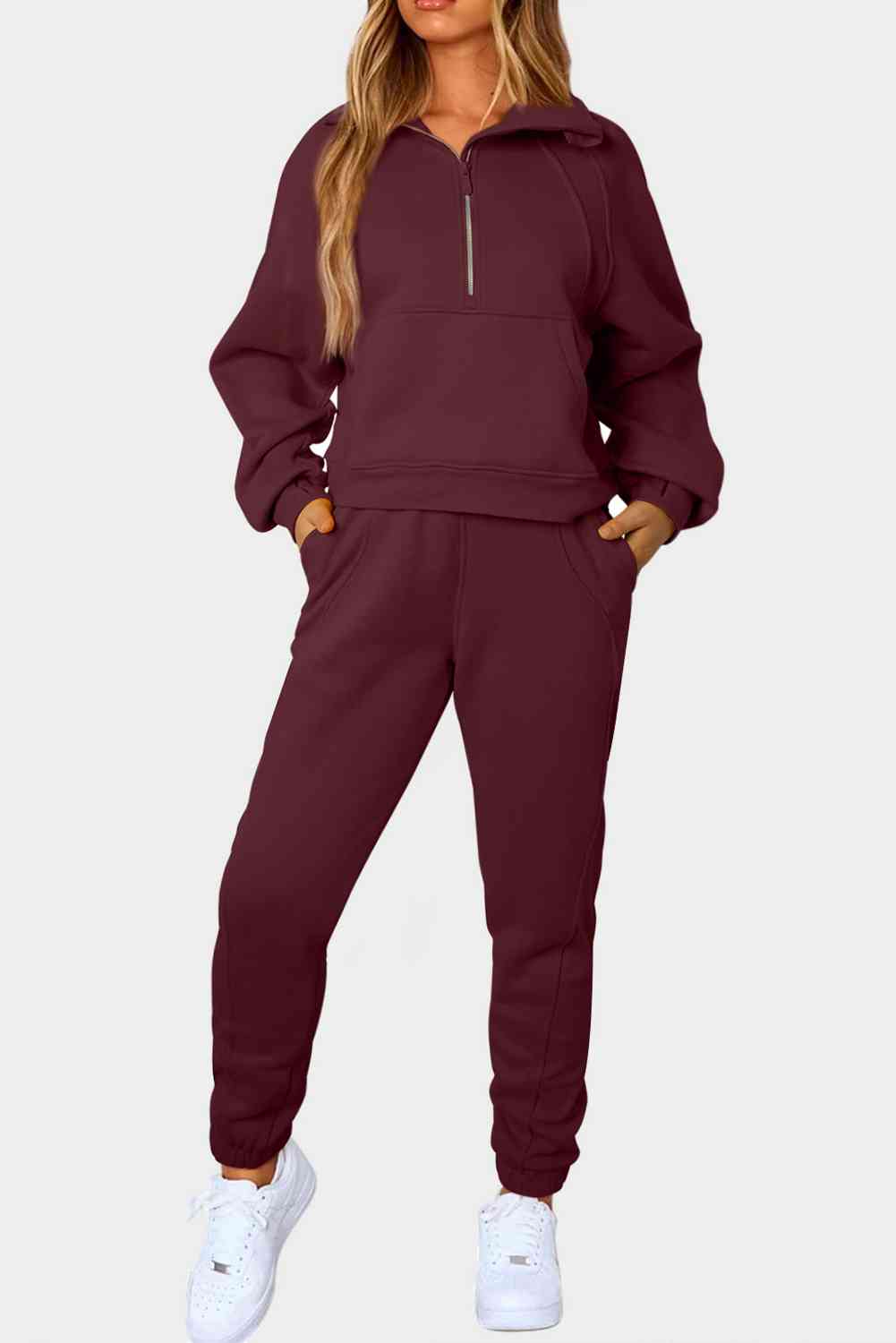 Half-Zip Sports Set with Pockets Wine