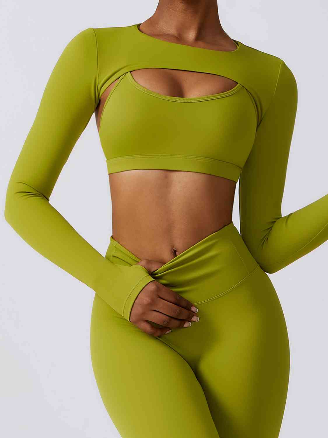 Cropped Cutout Long Sleeve Sports Top Lime