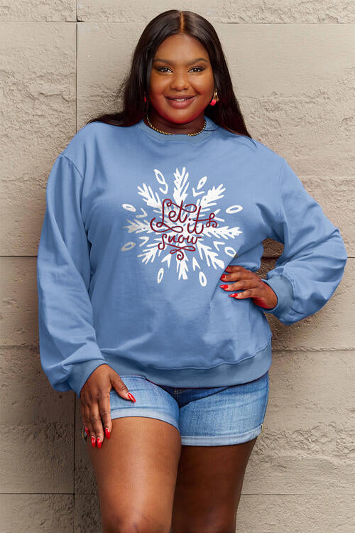 Simply Love Full Size LET IT SNOW Long Sleeve Sweatshirt Misty Blue