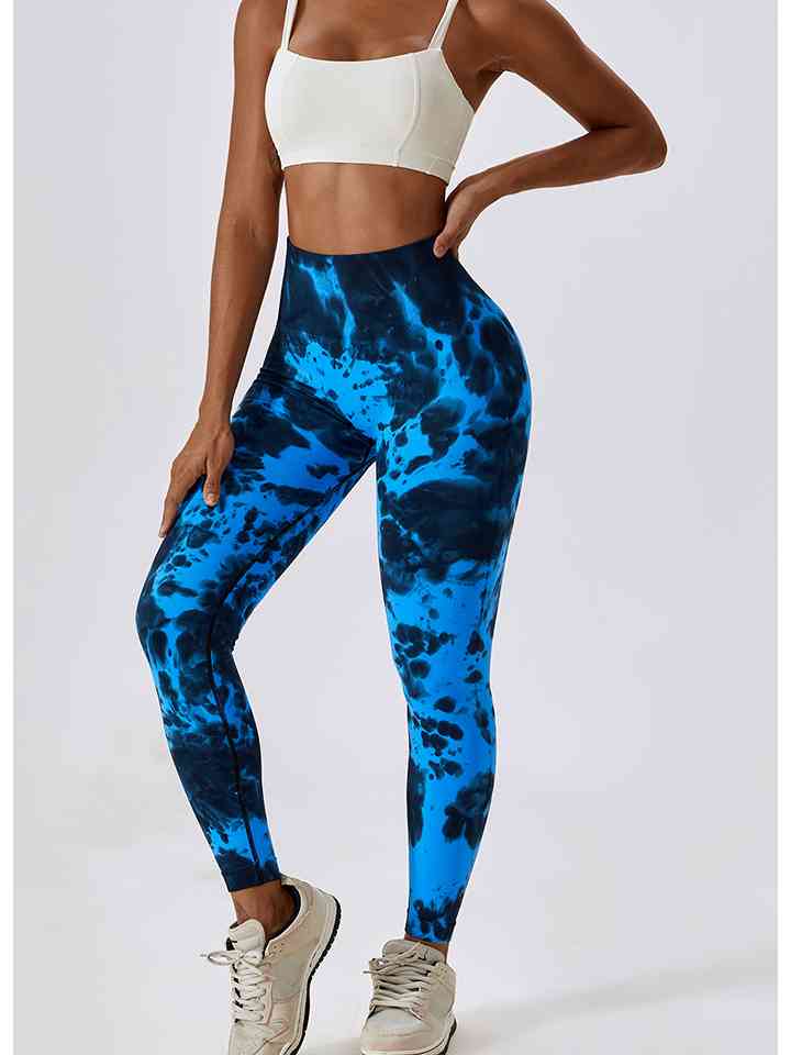 Tie Dye Wide Waistband Active Leggings Cobalt Blue