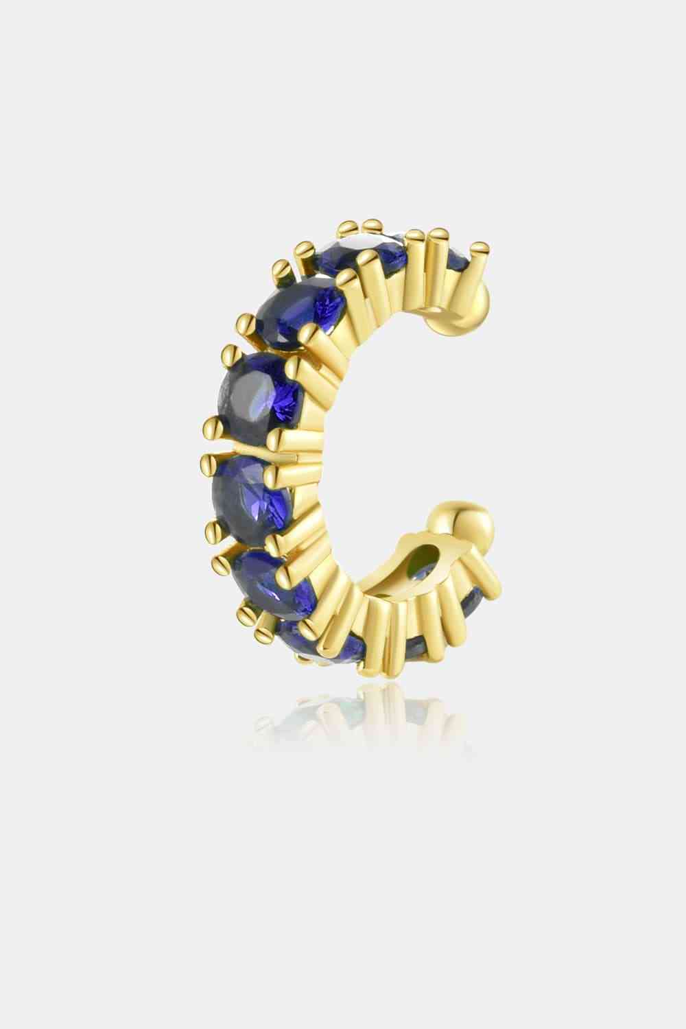 Inlaid Zircon Single Cuff Earring Gold/Blue One Size