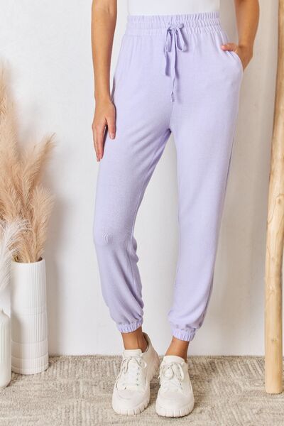 RISEN Full Size Drawstring Ultra Soft Knit Jogger Lavender