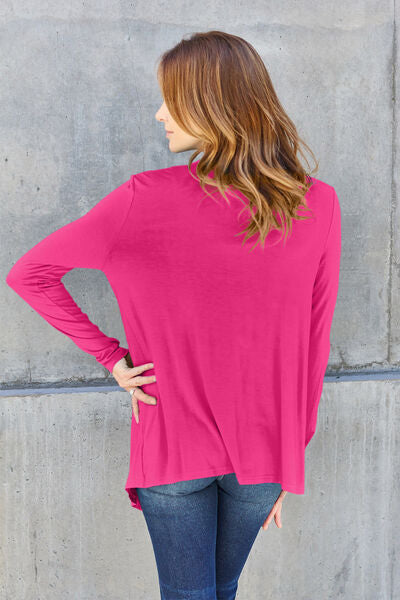 Basic Bae Full Size Open Front Long Sleeve Cardigan Hot Pink