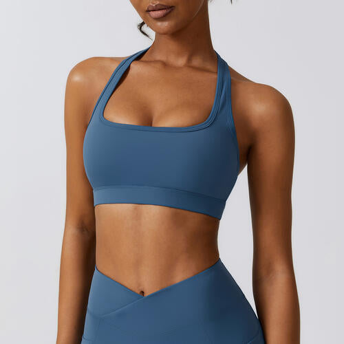 Halter Neck Sport Bra Peacock Blue