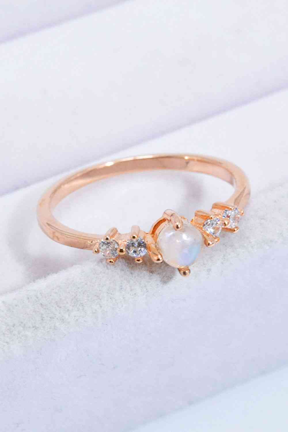 Natural Moonstone and Zircon 18K Rose Gold-Plated Ring Moonstone/Rose Gold