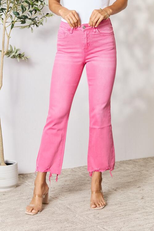 BAYEAS Frayed Hem Bootcut Jeans Fuchsia Pink