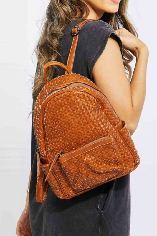 SHOMICO Certainly Chic Faux Leather Woven Backpack Chestnut One Size