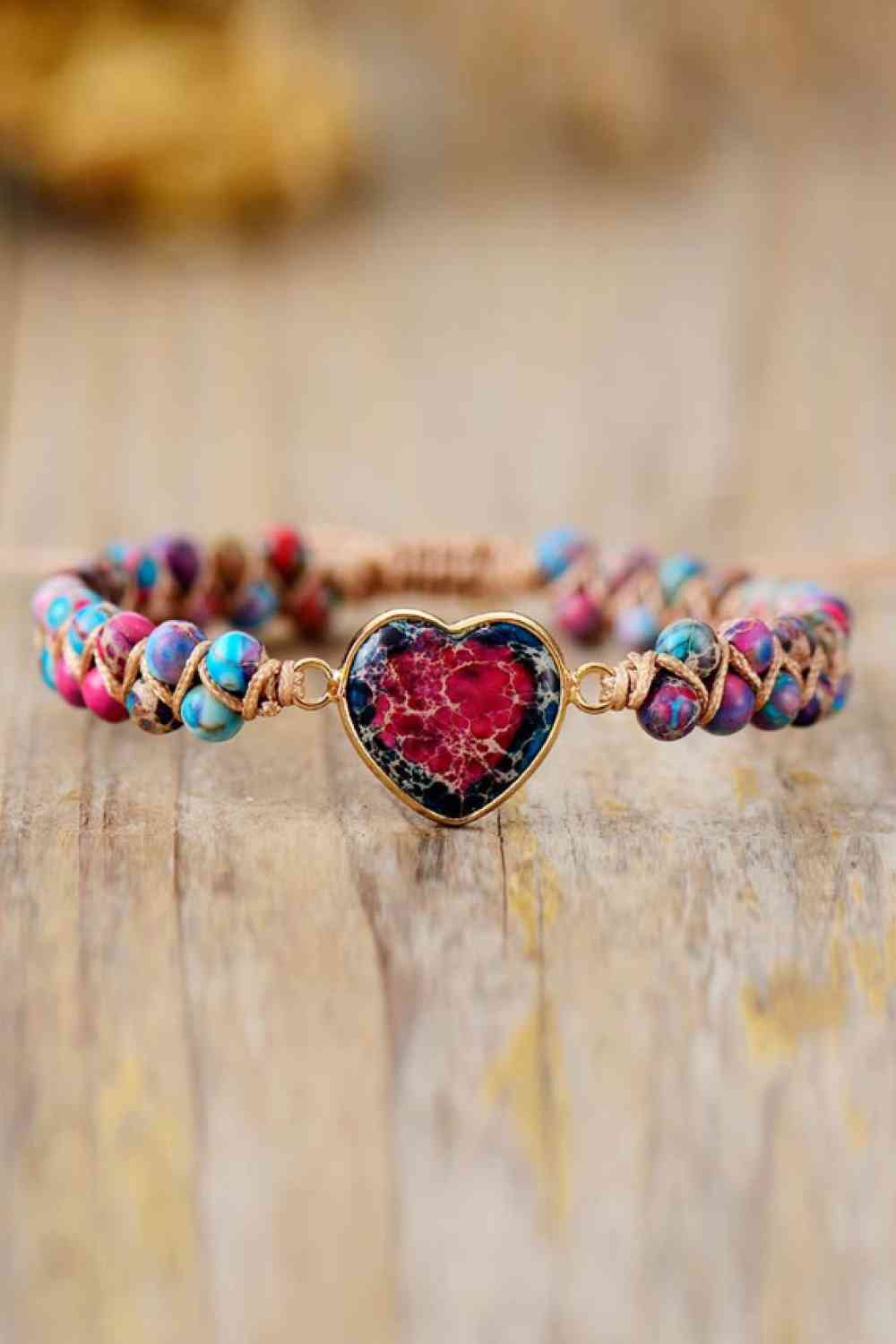 Handmade Heart Shape Natural Stone Bracelet Fuchsia One Size