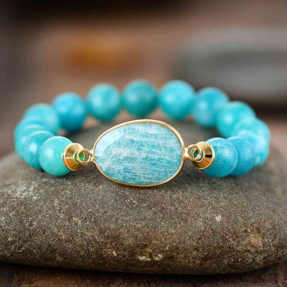 Natural Stone Beaded Bracelet Mint Blue One Size