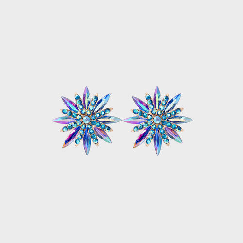 Flower Shape Rhinestone Alloy Stud Earrings Royal Blue One Size