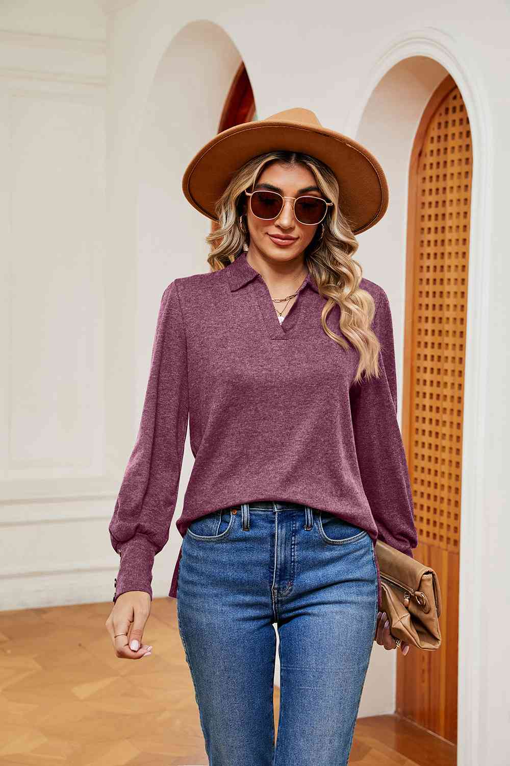 Johnny Collar Long Sleeve Top Moonlit Mauve