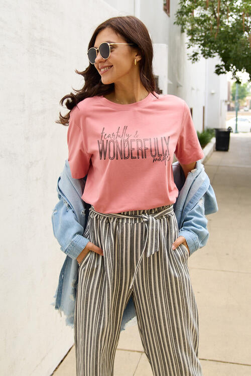 Simply Love Full Size WONDERFULLY Short Sleeve T-Shirt Strawberry