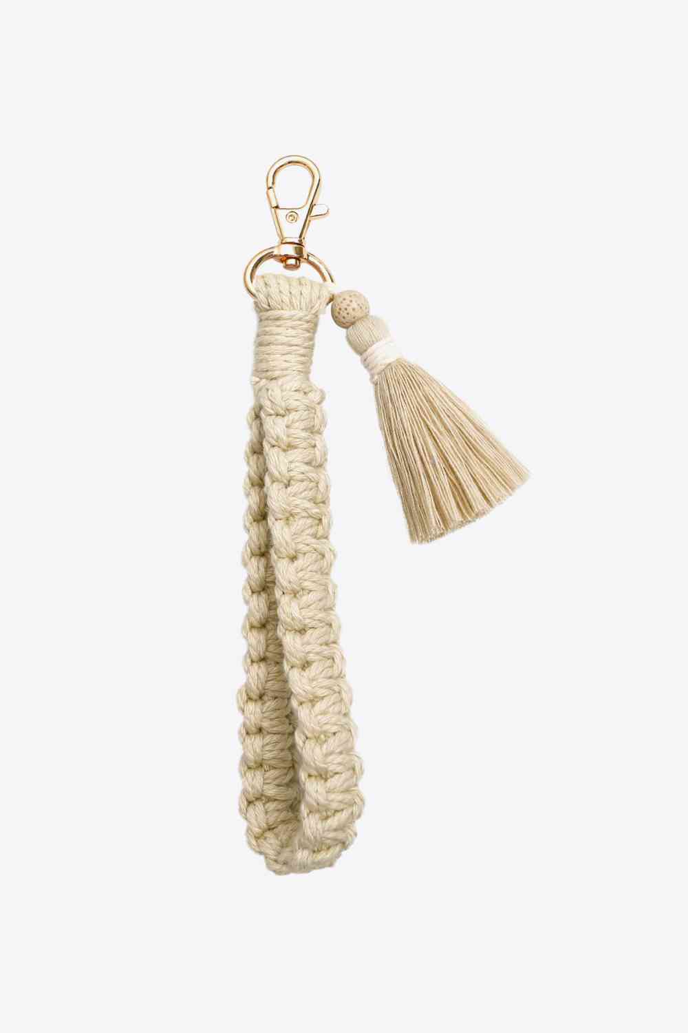 Wristlet Keychain with Tassel Beige One Size