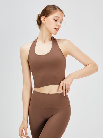 Backless Halter Neck Active Tank Chestnut