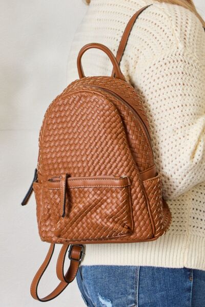 SHOMICO PU Leather Woven Backpack TAN One Size