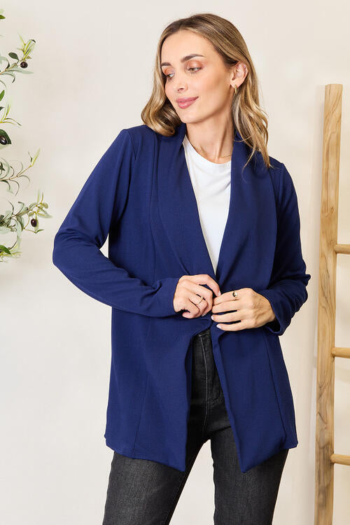 Heimish Full Size Statement Neck Open Front Blazer Navy