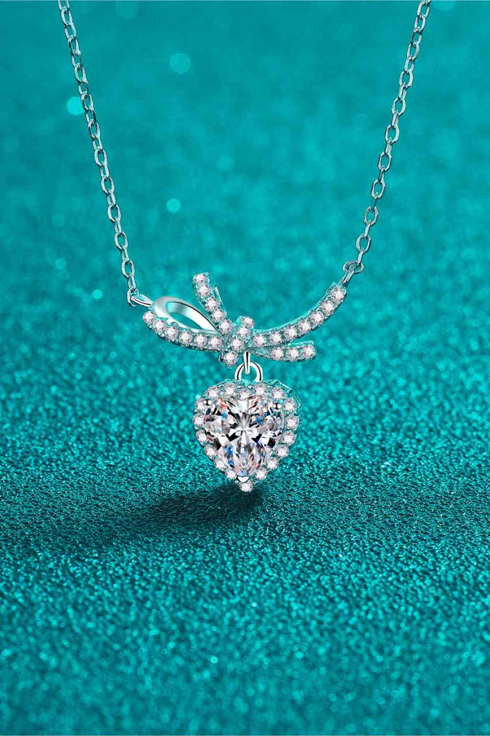 1 Carat Moissanite Heart Pendant Necklace Silver One Size