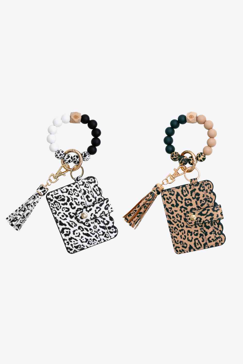 Random 2-Pack Leopard Mini Purse Tassel Wristlet Key Chain Camel/White One Size