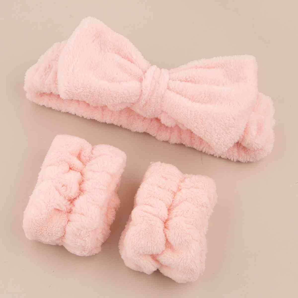 Face Wash Wristband and Bow Headband Carnation Pink One Size