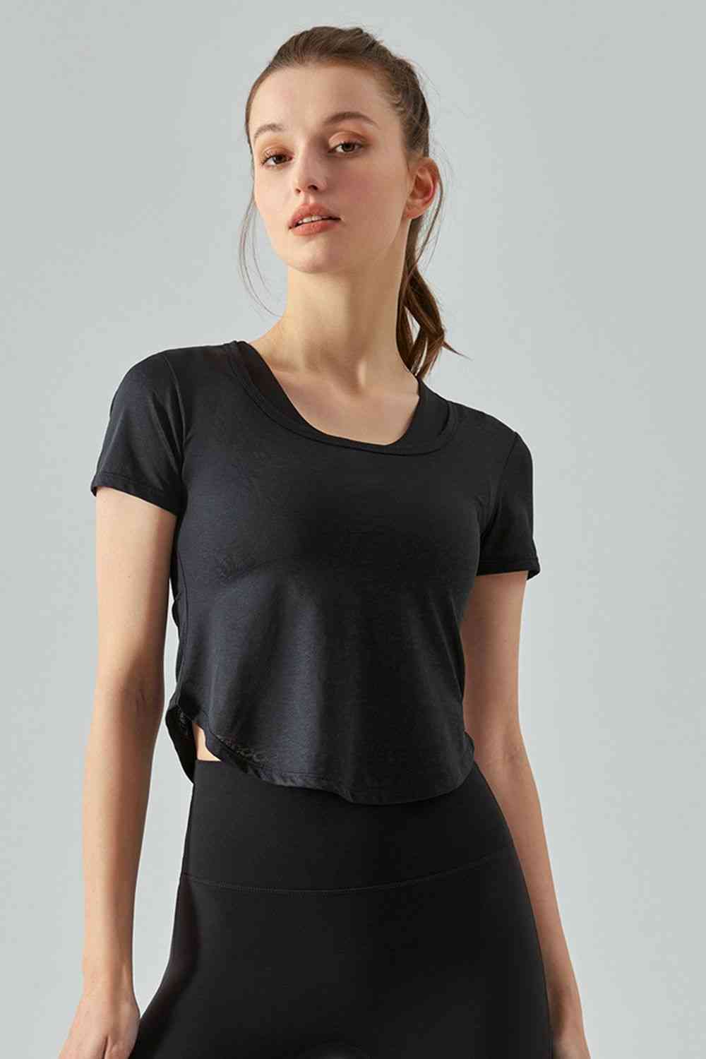Round Neck Short Sleeve Sports T-Shirt Black