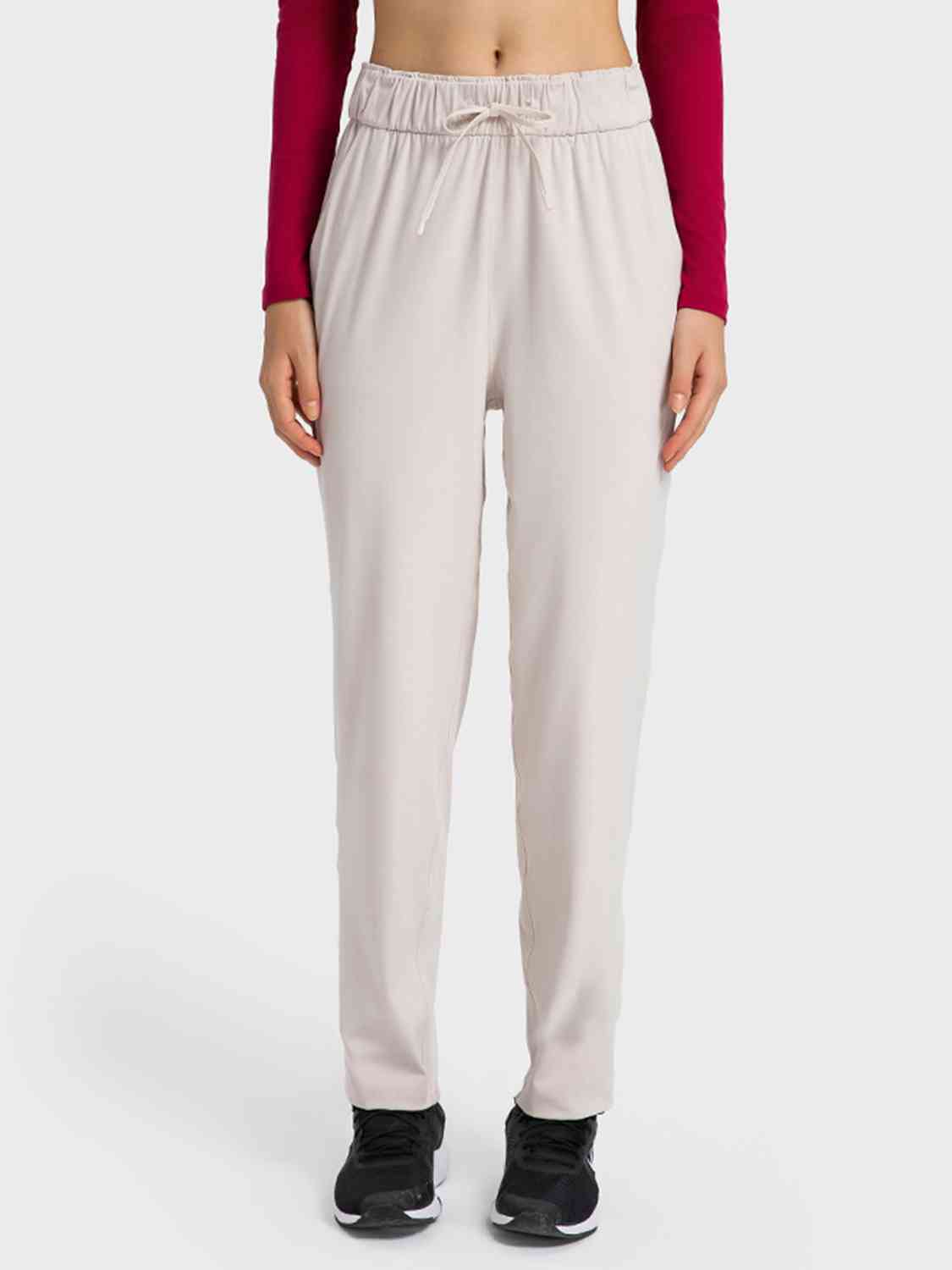 Drawstring Sport Pants with Pockets White