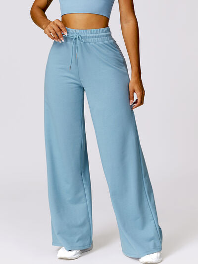 Drawstring High Waist Active Pants Pastel Blue