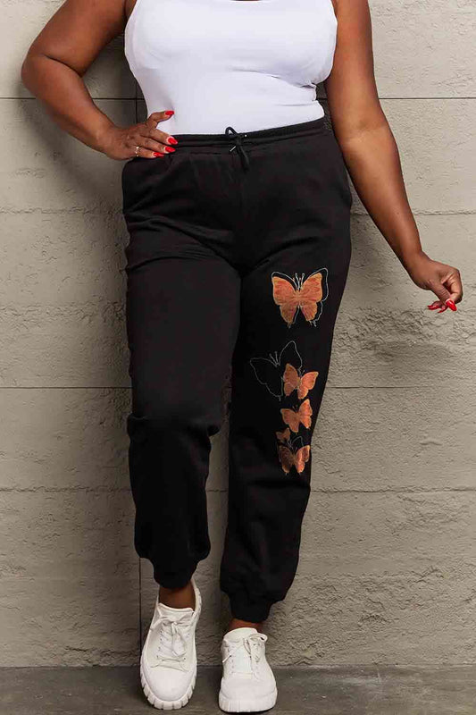 Simply Love Full Size Butterfly Graphic Sweatpants Charcoal