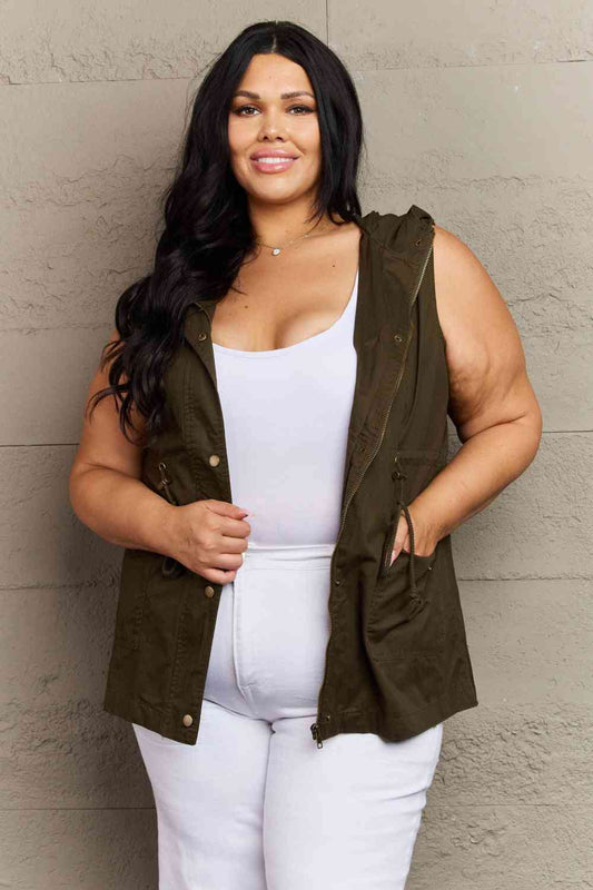 Zenana More To Come Full Size Military Hooded Vest Army Green