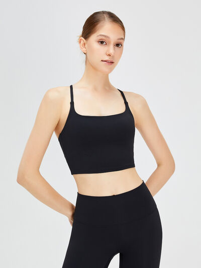 Crisscross Square Neck Active Bra Black