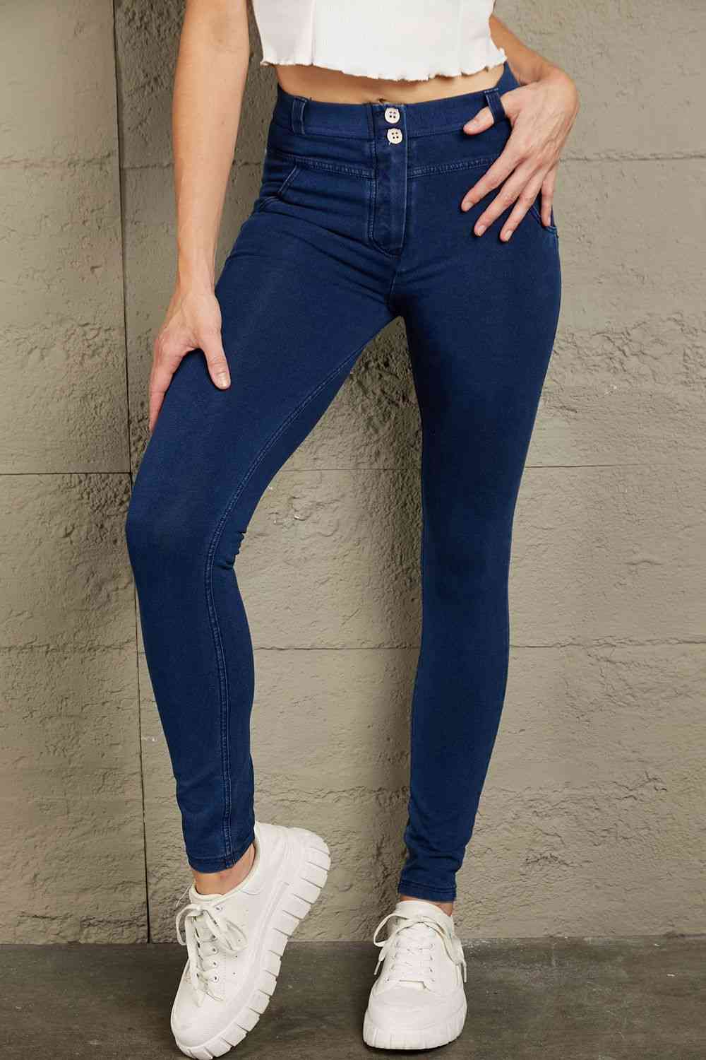 Baeful Buttoned Skinny Jeans Navy