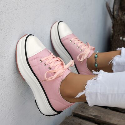 Contrast Trim Round Toe Platform Canvas Sneakers Blush Pink