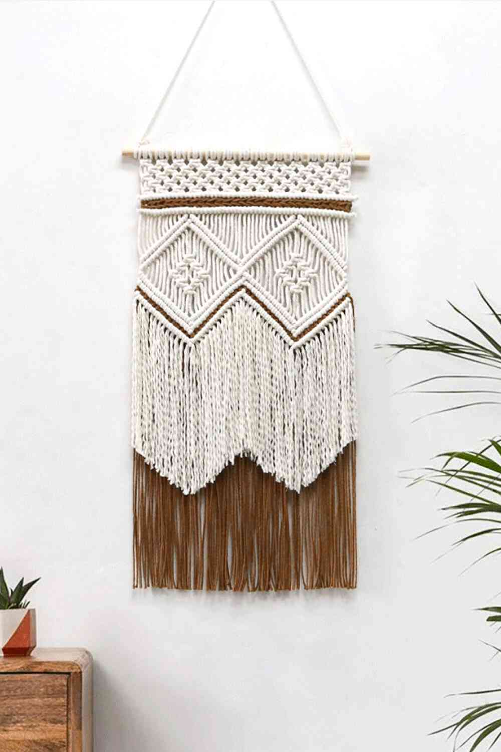 Two-Tone Handmade Macrame Wall Hanging Chestnut One Size