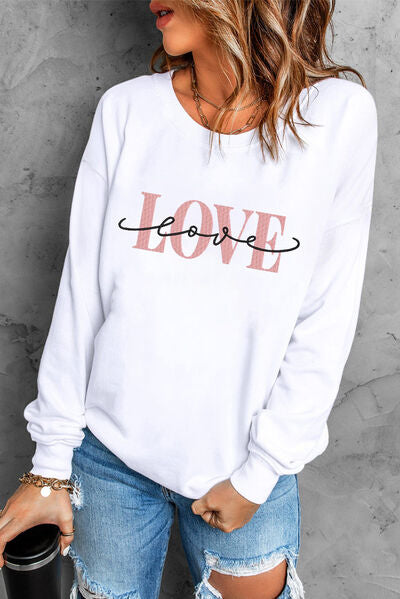 LOVE Round Neck Dropped Shoulder Sweatshirt White