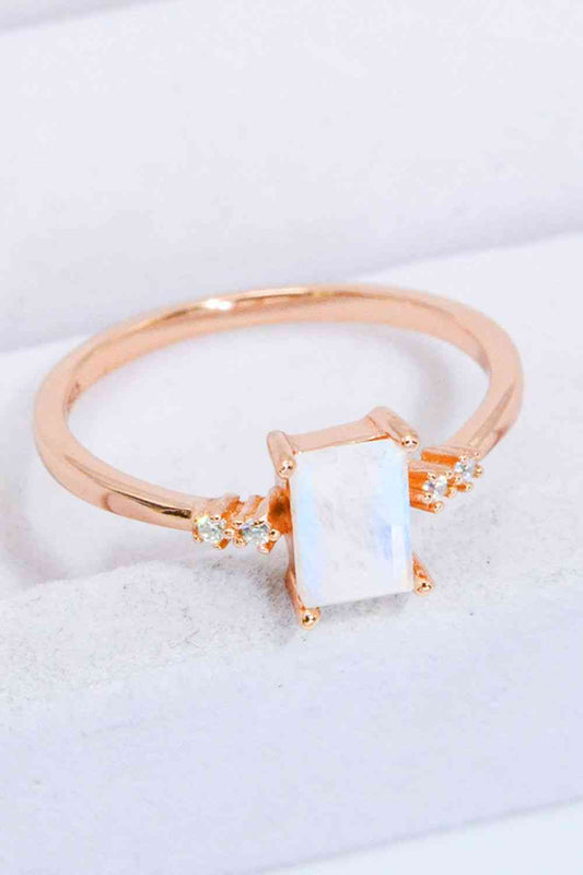 Rectangle Natural Moonstone Ring Rose Gold