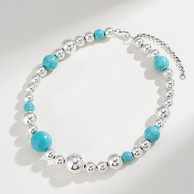 Artificial Turquoise Alloy Bead Necklace Silver One Size