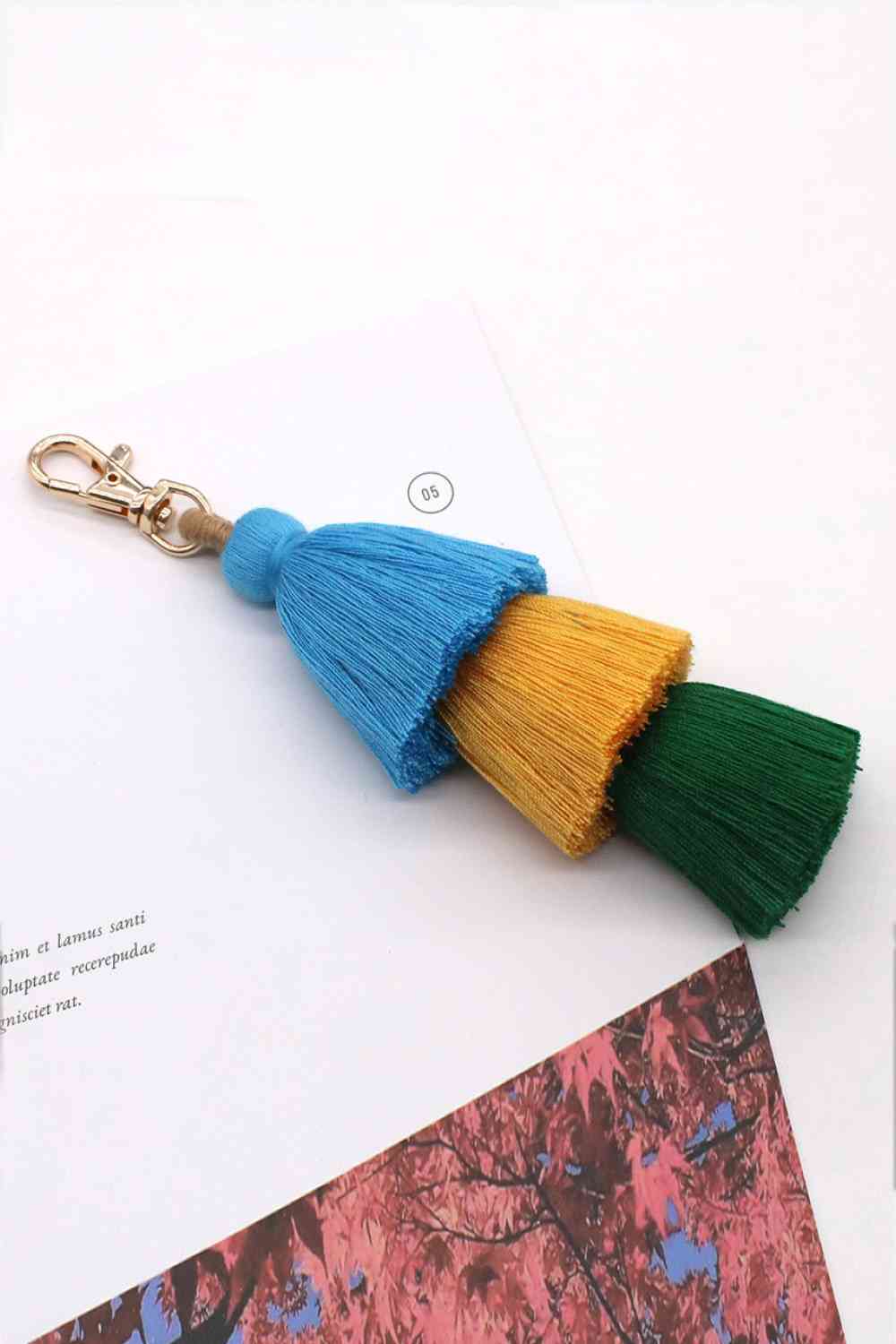 Assorted 4-Pack Multicolored Fringe Keychain Blue/Mustard/Green One Size