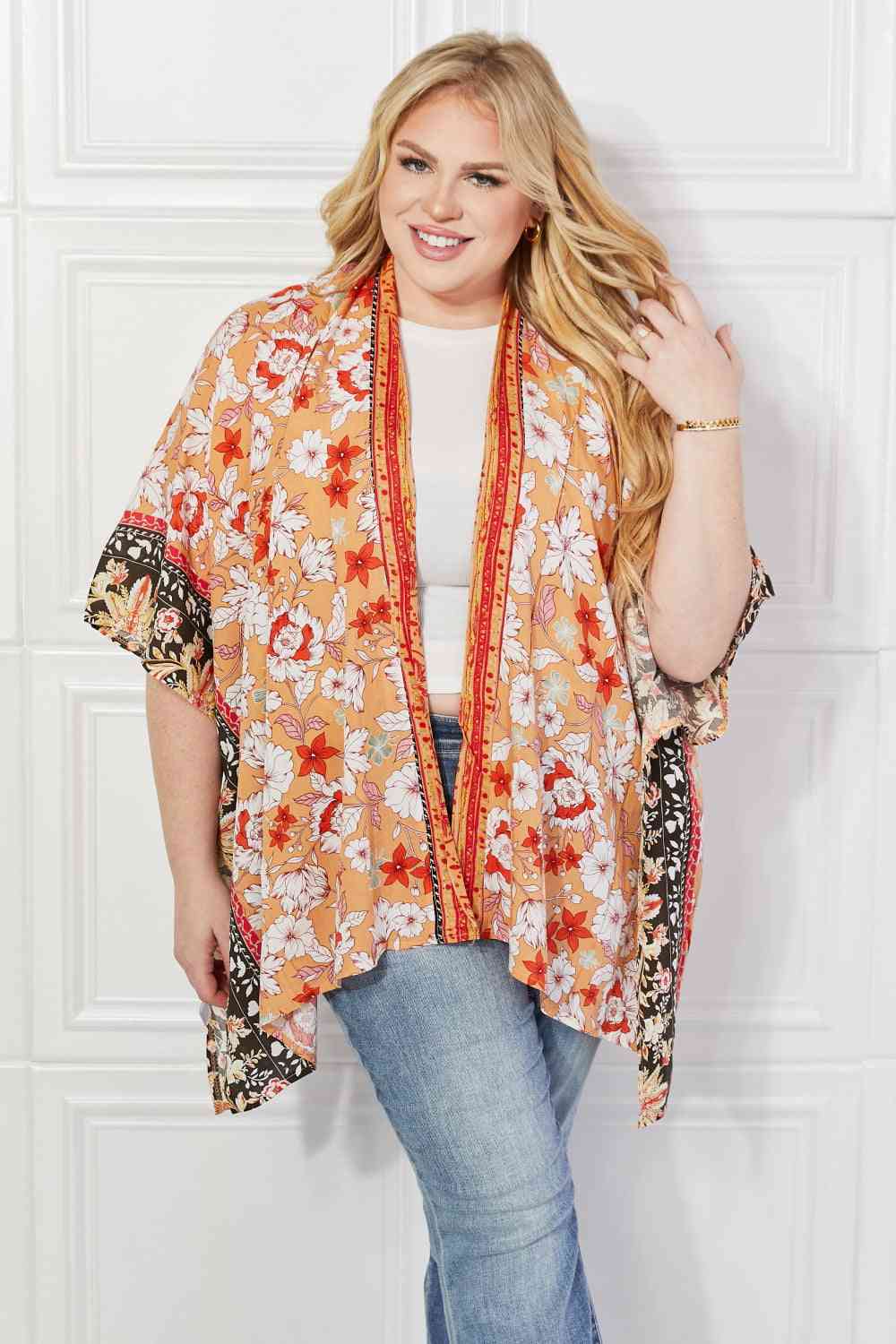 Justin Taylor Peachy Keen Cover-Up Kimono Burnt Coral One Size