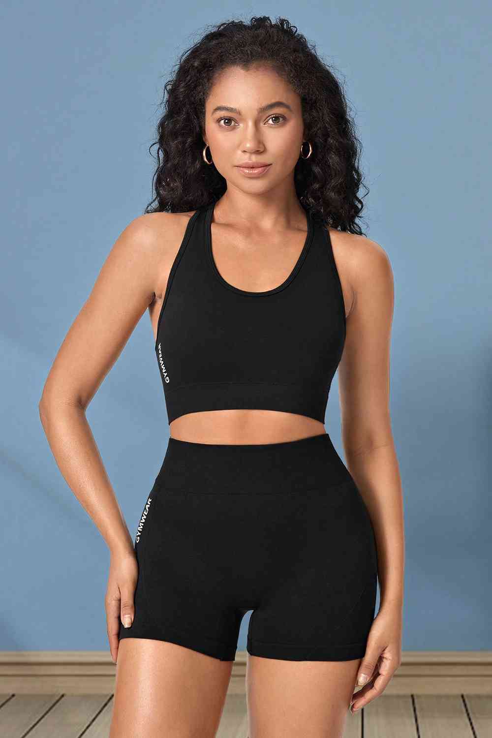 Cropped Sports Tank and Shorts Set Black