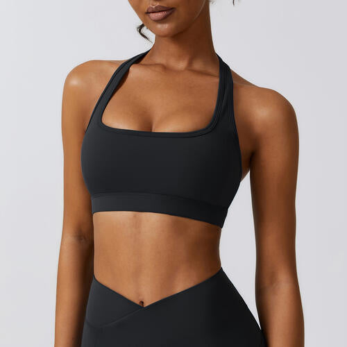 Halter Neck Sport Bra Black