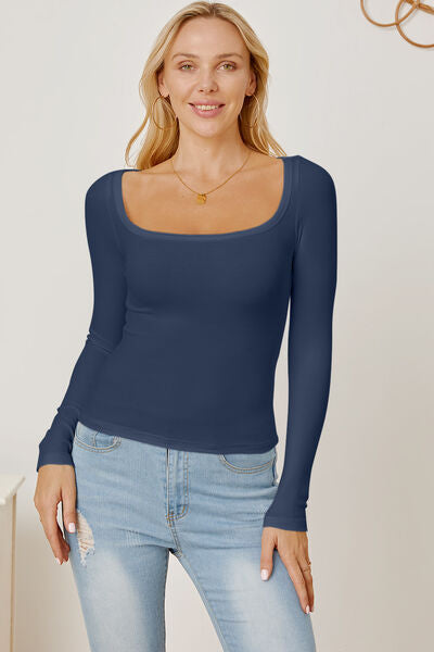 Square Neck Long Sleeve T-Shirt Dark Navy