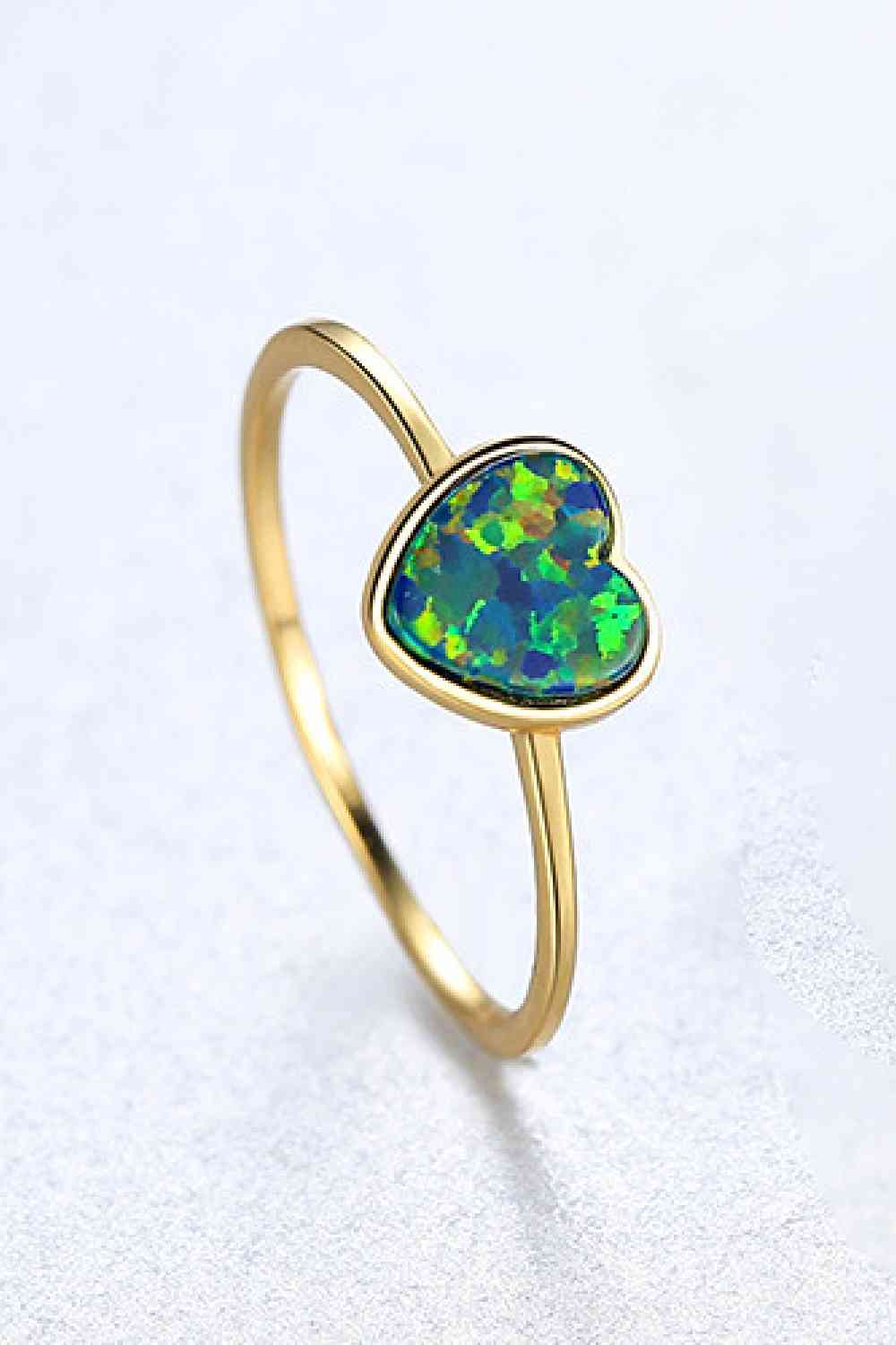Opal Heart 925 Sterling Silver Ring Multicolor