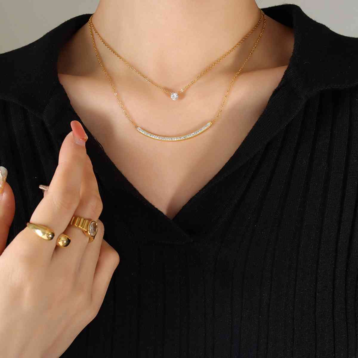 Titanium Steel Double-Layered Necklace Gold One Size