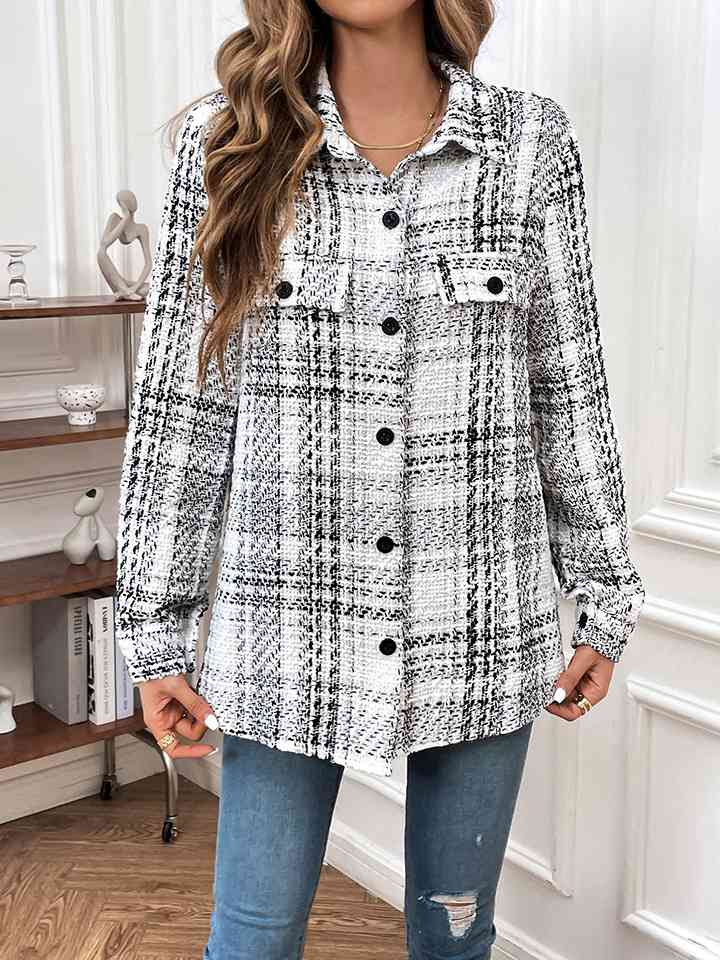 Plaid Button Down Jacket White