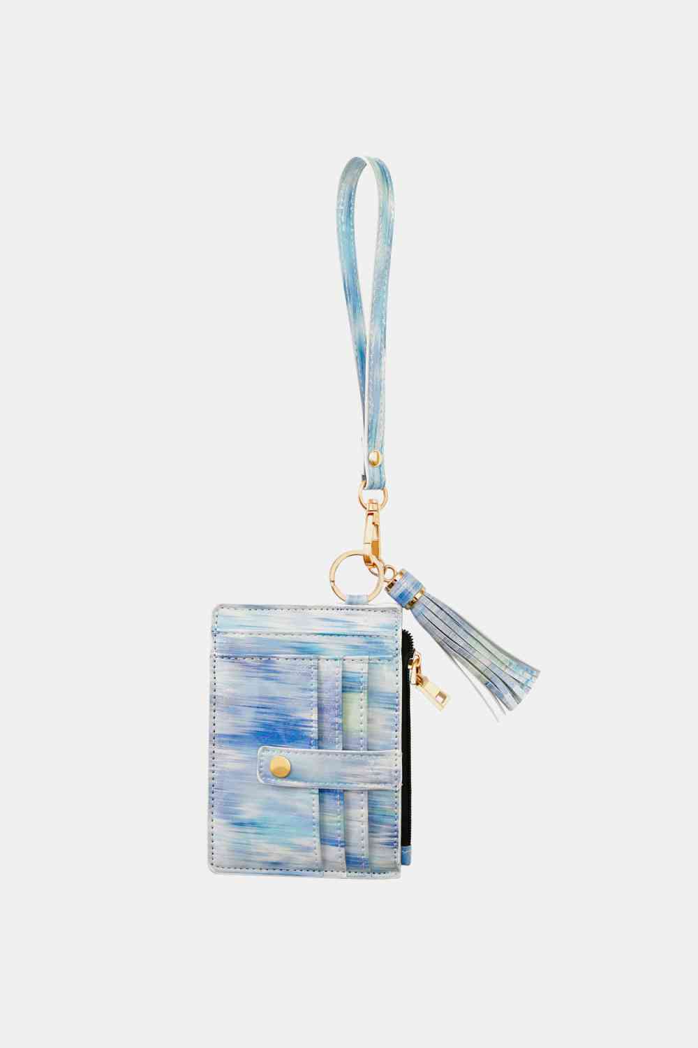 Printed Tassel Keychain with Wallet Pastel Blue One Size