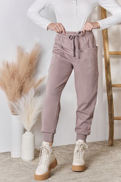 RISEN Drawstring Pocketed Joggers Rosy Brown