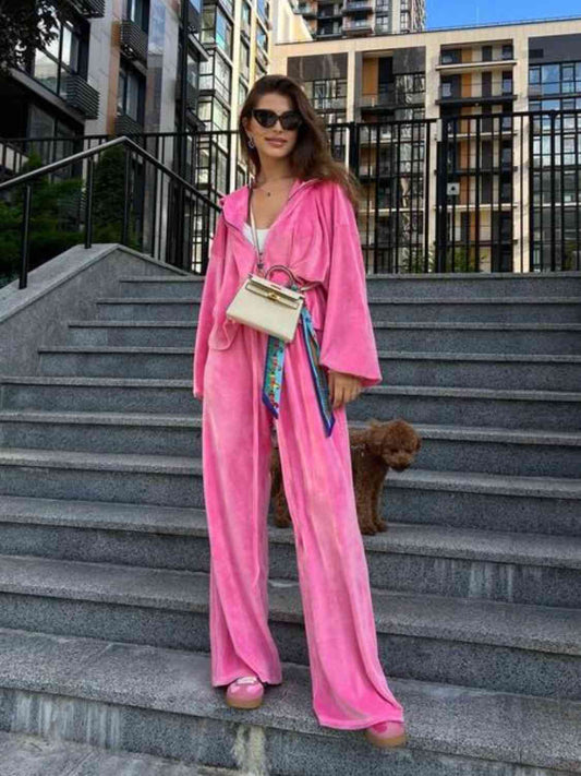 Hooded Jacket and Pants Set Hot Pink