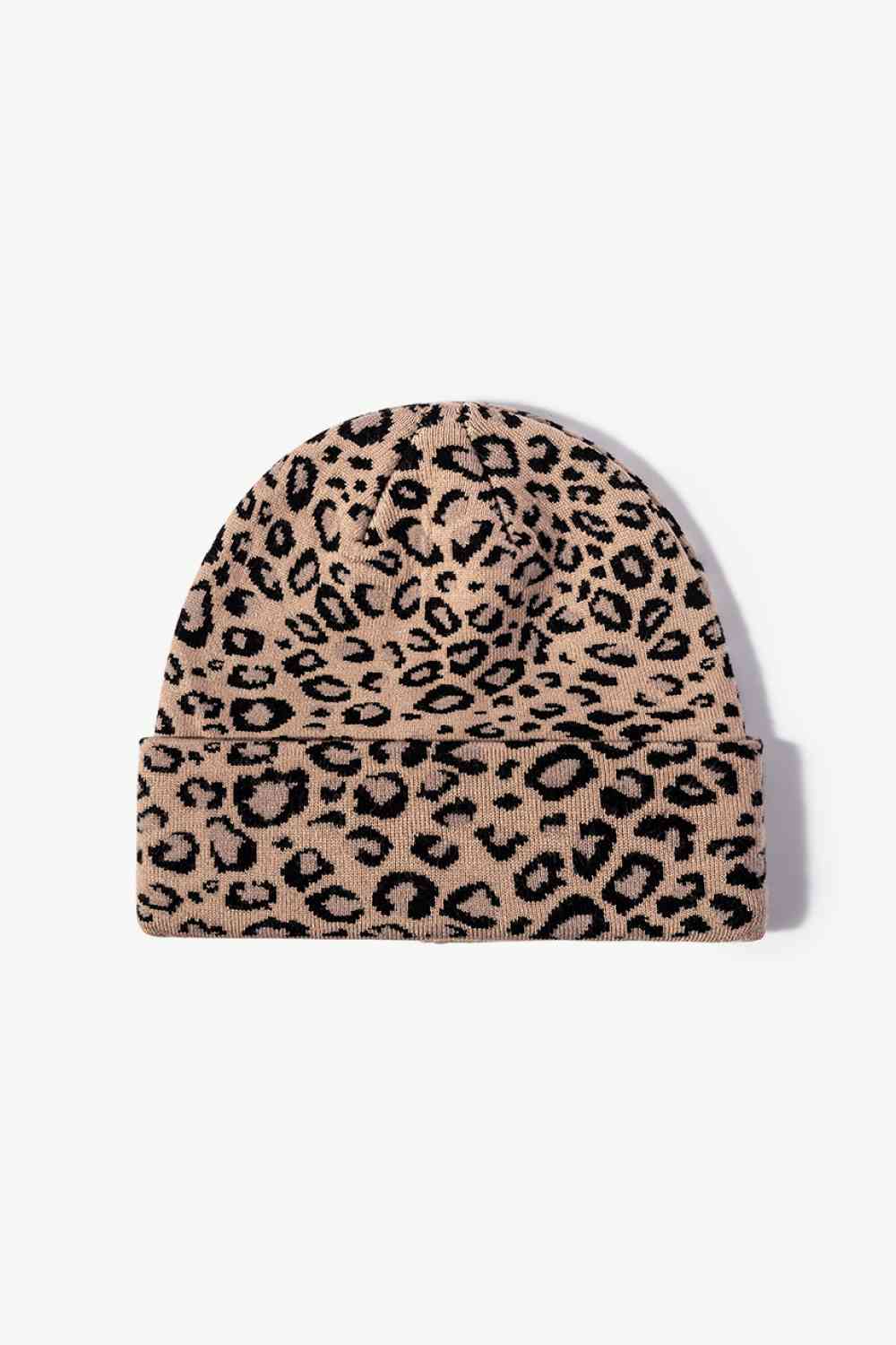 Leopard Pattern Cuffed Beanie Tan One Size